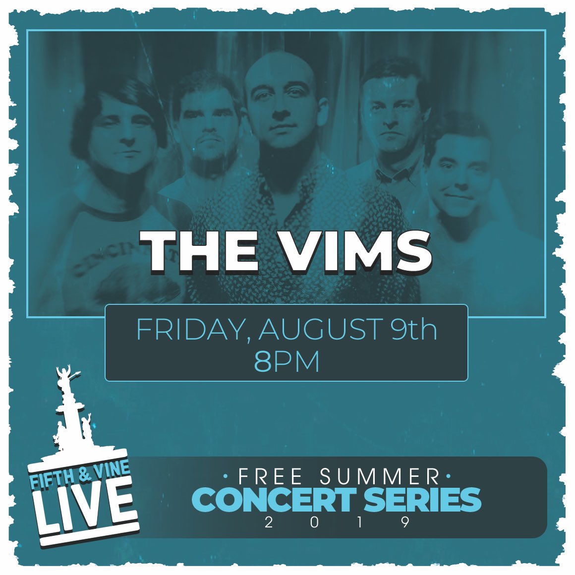 TheVimsMusic's tweet photo. We’re less than a week away. Free show at Fountain Square Friday, 8/9 with @vesperteen and @danielinstereo https://t.co/HXC5KMgqrU