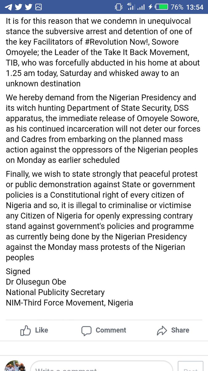 jharmo's tweet photo. Press statement by coalition of civil society groups and activists on #RevolutionNow and #FreeSoworeNow  when injustice becomes law, resistance becomes a duty. https://t.co/ryPWHrM3xL