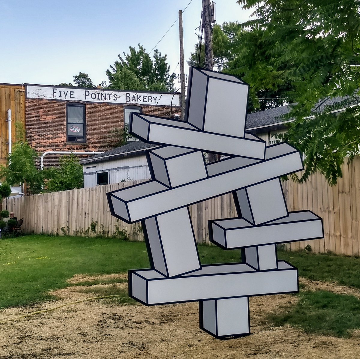 BuffaloAKG's tweet photo. ICYMI: @aakashnihalani's "Balancing Act II," 2018, is now on view at @fivepointsbakery in #Buffalo. #AKPublicArt #PublicArt #OutdoorSculpture #AlbrightKnox #Art #AakashNihalani #BuffaloNY #FivePointsBakery https://t.co/CONyHD1ewv