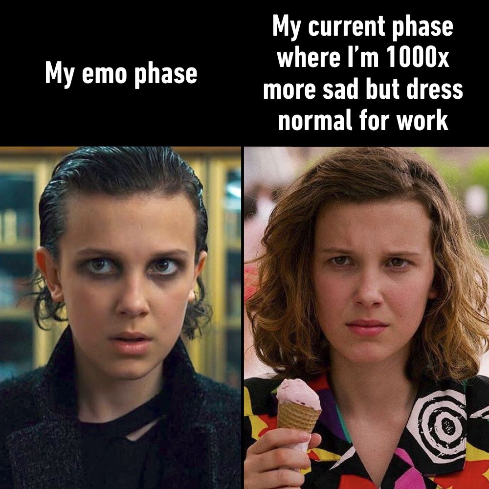 9GAG's tweet photo. The next phase will be wearing cute clothes while I'm dead inside
#StrangerThings https://t.co/ZjWAUvSxUL