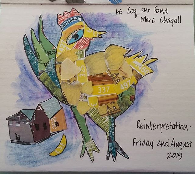 valburgh_illies's tweet photo. #sketchpackproject2019 day 2.
Reinterpretation of Marc Chagall's Le Coq sur Fond. Mixed media and collage using postage stamps. 
#mixedmedia #artoninstagram #collage #art #southafricanartist #postagestamps #marcchagall #valmyburghart #quirkyart #instaart… https://t.co/SJbY6o5bRY https://t.co/uRVCGKbOP3