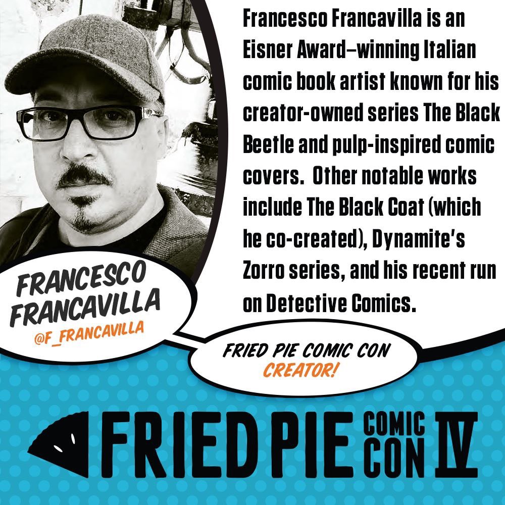 AfterShockComix's tweet photo. Today! The one-and-only Francesco Francavilla at Fried Pie Comic Con IV at 2nd & Charles in Kennesaw, GA. He’ll be looking for YOU. See you there! #FriedPieCon #2ndandCharles @f_francavilla https://t.co/goTCq76SpQ