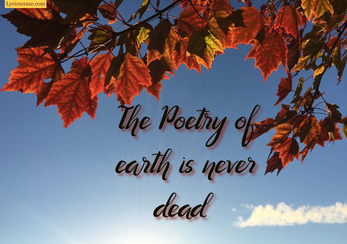 #QUOTEOFTHEDAY  #EarthQuotes   #LoveQuotes #NatureQuotes #CourageousQuotes #WisdomQuotes #InspirationalQuotes #Rainyquotes #BraveryQuotes #QuotesatLyricscraze.Com
Visit: 
The Poetry of earth is never dead
Read more at LyricsCraze.com: lyricscraze.com/2019/08/03/ear…