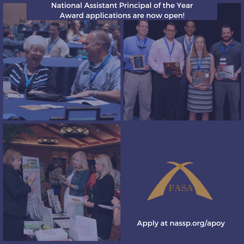 SchoolLeadersFL's tweet photo. Applications for 2019 @NASSP National Assistant Principal of the Year Award are now open! State Assistant Principals of the Year recognized at the 2020 National Principals Conference. Apply today: https://t.co/1E2wd4PYKu https://t.co/cYpZXKsxsy