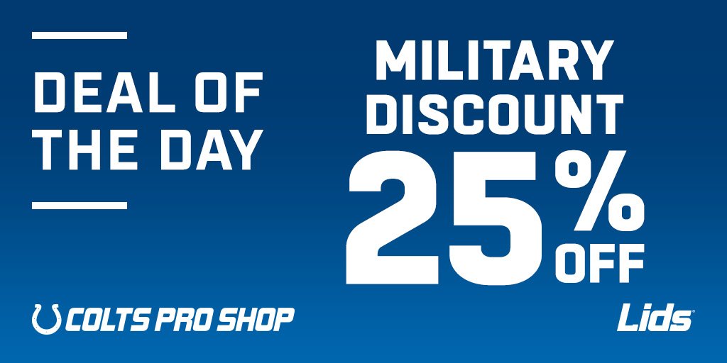 coltsproshop's tweet photo. Show your valid Military ID and receive 25% off your total purchase! #ColtsCamp https://t.co/rP2SgRPwiz