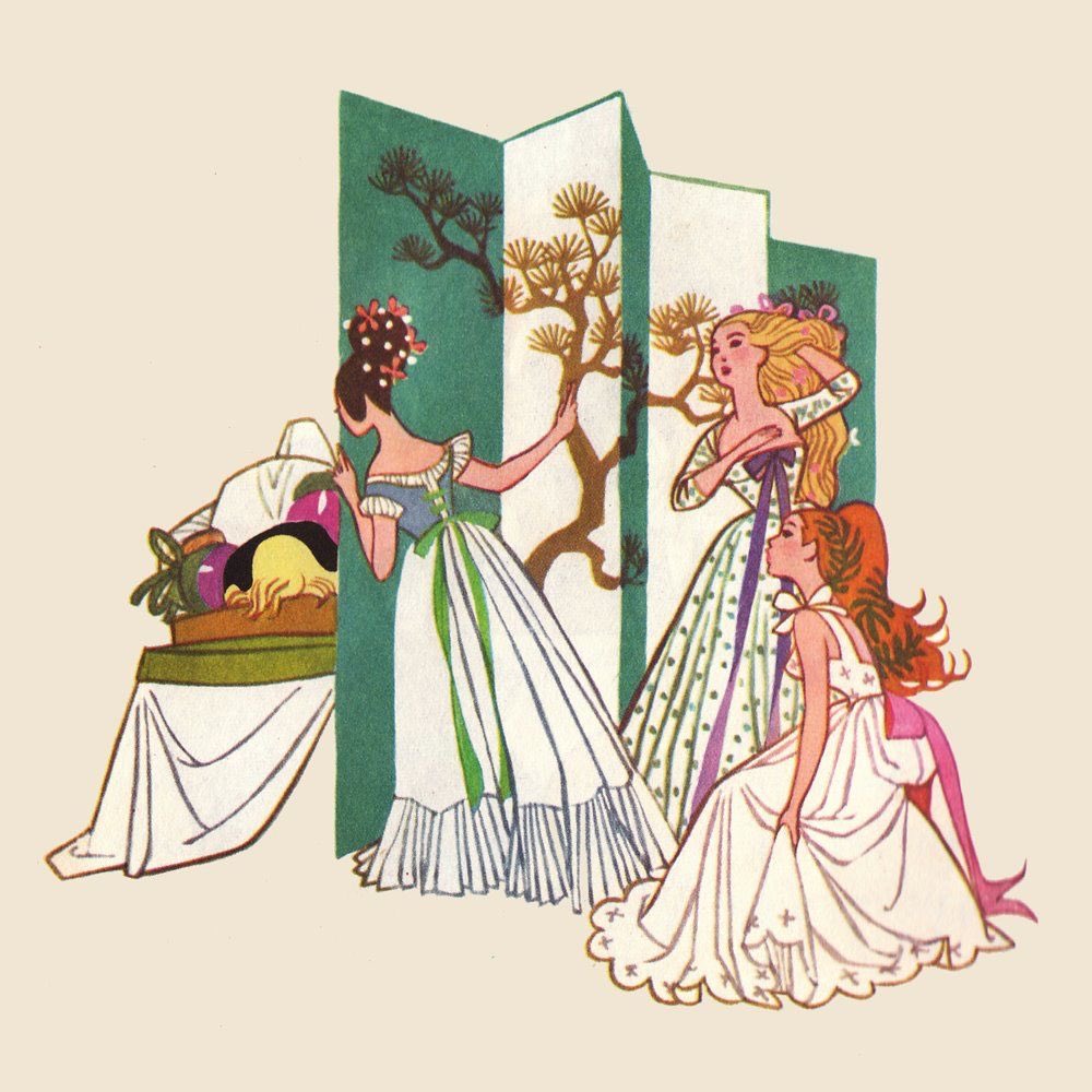 Illustrations by Sheilah Beckett for THE TWELVE DANCING PRINCESSES (1954).