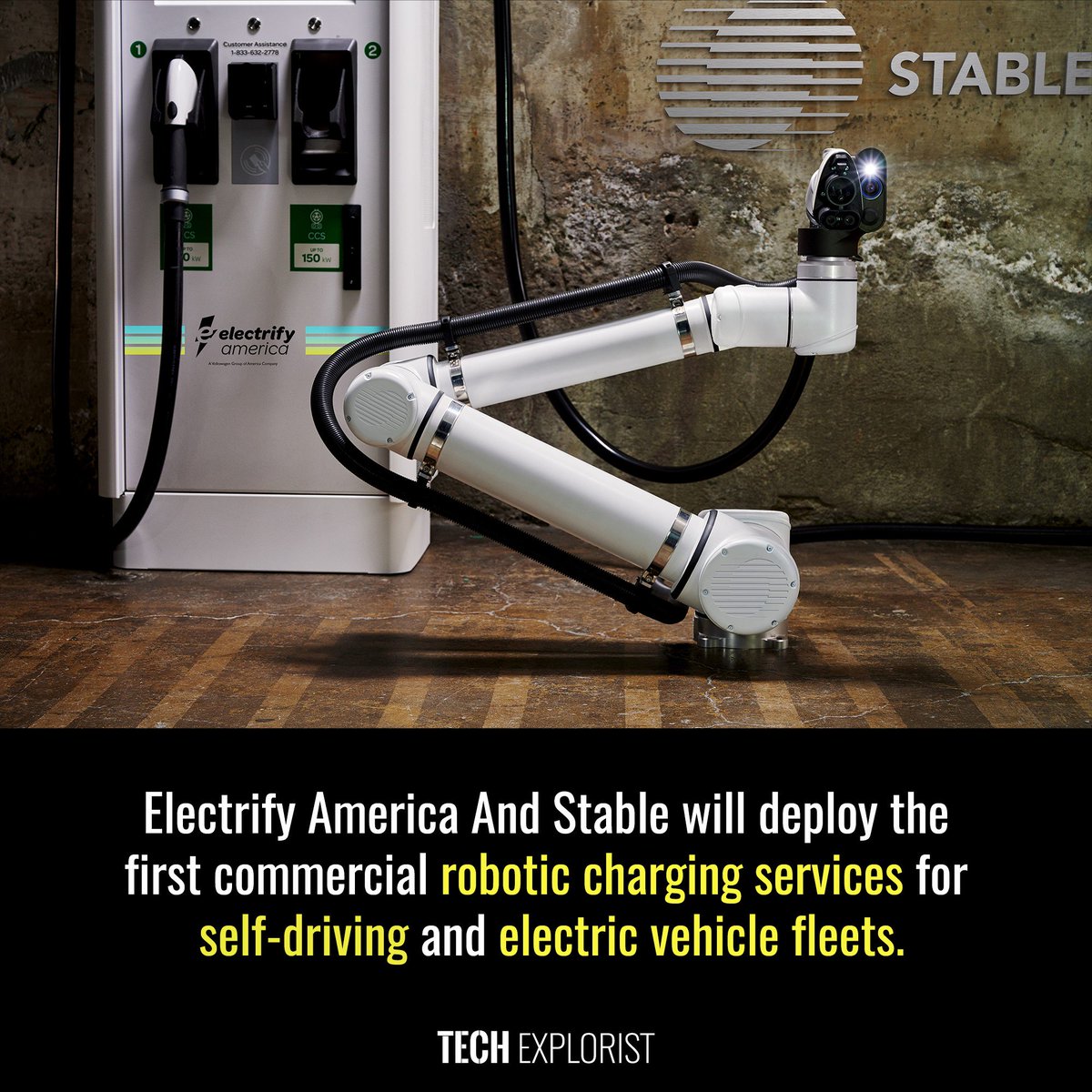 TechExplorist's tweet photo. Robots to charge self-driving EVs!
Read details: https://t.co/hiNEcTuvgC
#robot #electricvehicle #autonomousEVs #techexplorist https://t.co/fd1b2FepgB