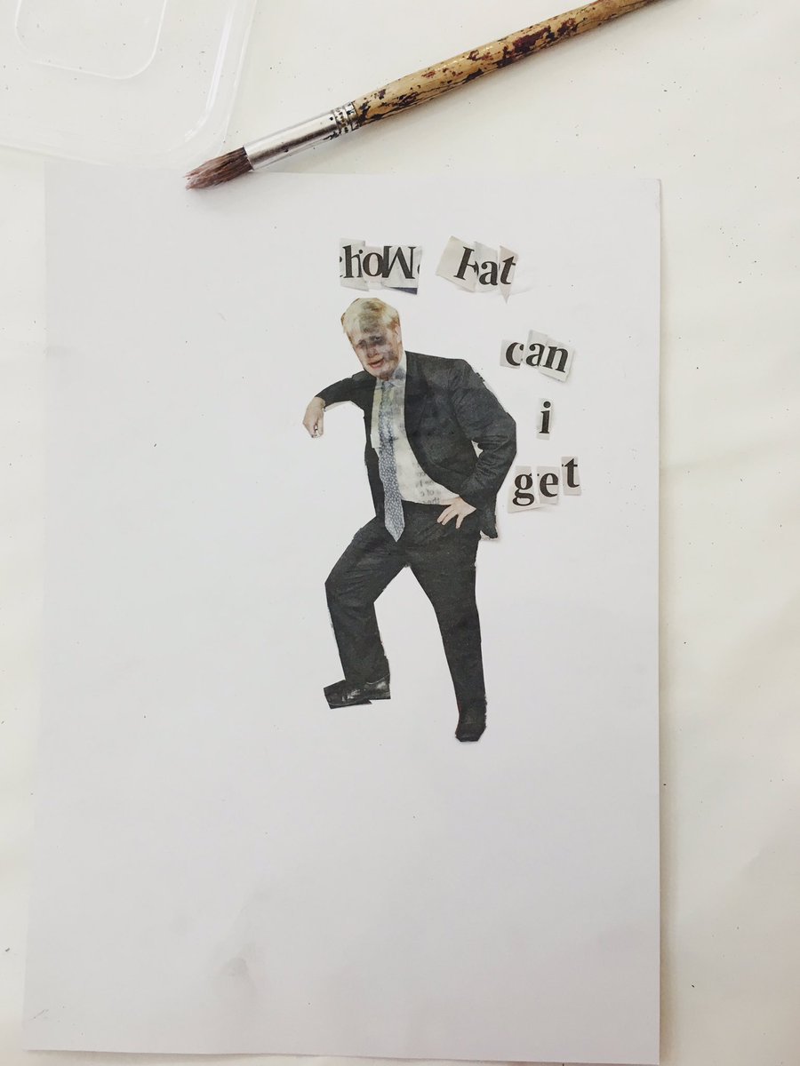 More from our politically engaged #artbashteencamp. A little collage creating messages that pack a punch 🥊 #BorisJohnson #borisjohnsonshouldnotbepm #teenart #politicallyengagedteens #powerfulmessage