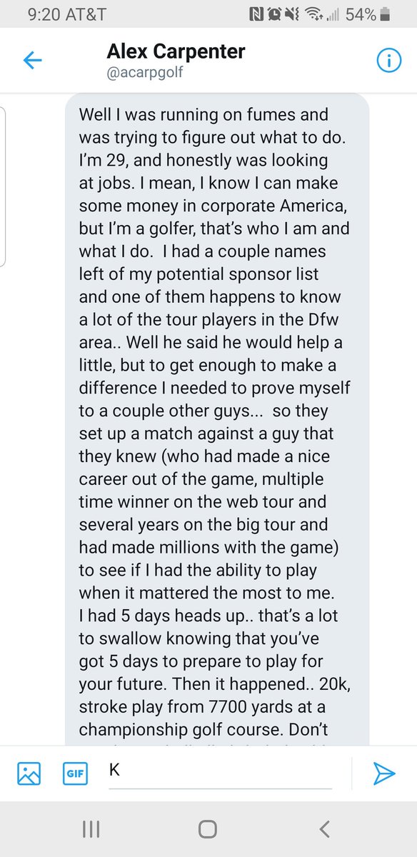 acaseofthegolf1's tweet photo. "I had 5 days...that's a lot to swallow knowing you have 5 days to prepare to play for your future"  

@acarpgolf just finished T3 in the Texas Open... but how he got there is a must read..

Imagine standing over a putt with 20k and your career on the line... https://t.co/kcSrD5yhbd