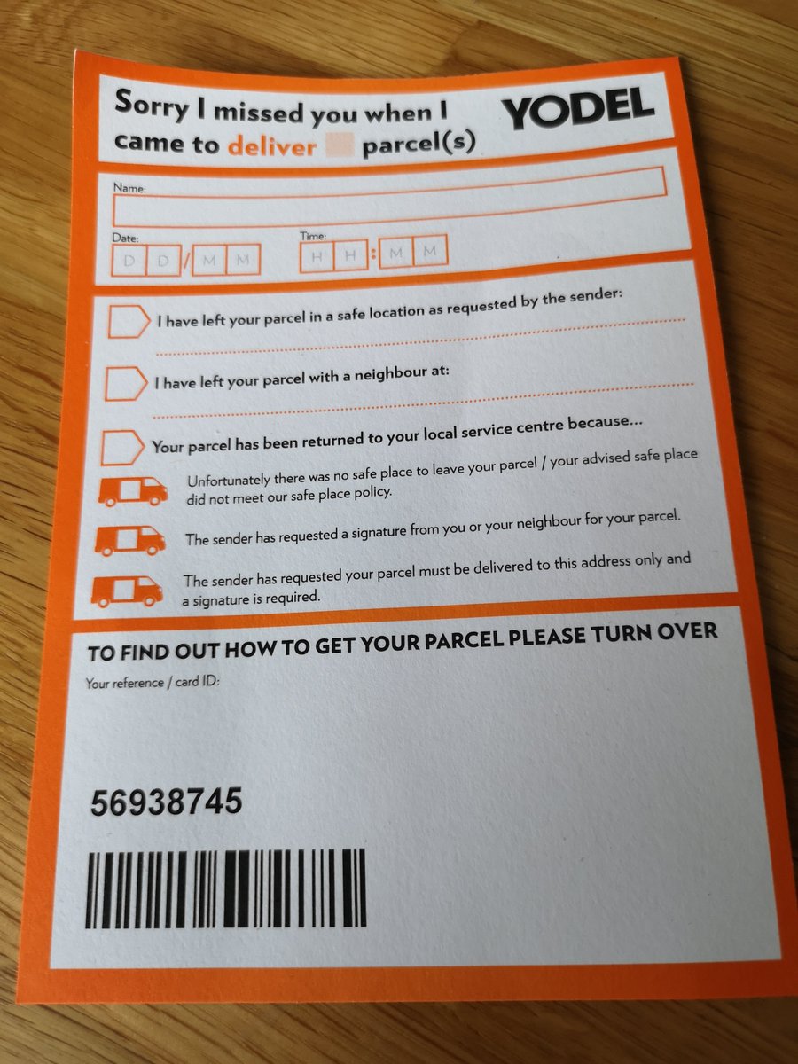 jacjacfranco's tweet photo. @YodelOnline This is the most infuriating delivery service. Your customer service 'chat' is never available, it is impossible to talk to anyone and your drivers don't even fill in the cards. How on earth do I get my parcel?? https://t.co/SbOw58FzNI