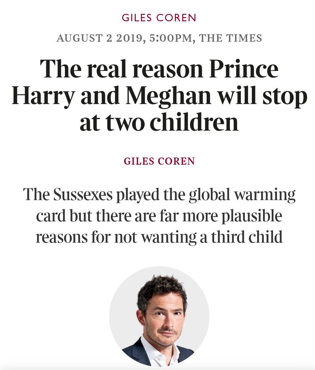 Giles Coren just can't help himself. Now the racist suggestion that Harry would, on behalf of his mixed race wife, Meghan Markle, see a PRIMATOLOGIST about family planning. How did an editor ever let this through?  https://www.thetimes.co.uk/edition/comment/the-real-reason-harry-and-meghan-duke-duchess-sussex-will-stop-at-two-children-archie-38722f3nd