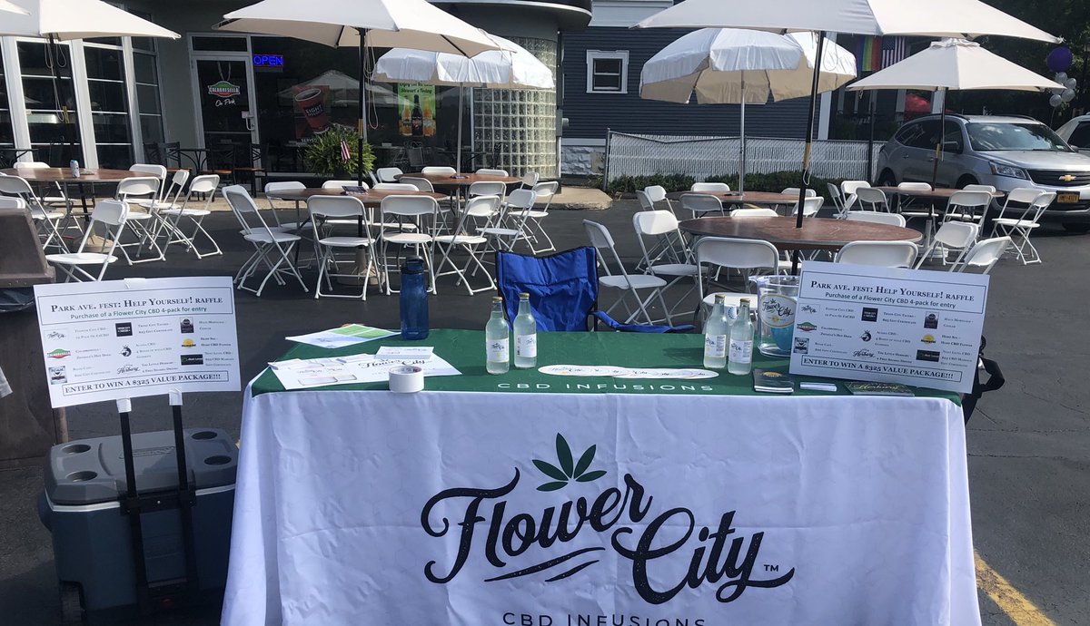 flowercitycbd's tweet photo. We’re all set up at calabresellas! Come see us and #HelpYourself! Don’t forget to enter into the raffle for a chance to win a $325 value package! We will be at Park Ave today and all day tomorrow! P https://t.co/iOfLlgEUw0