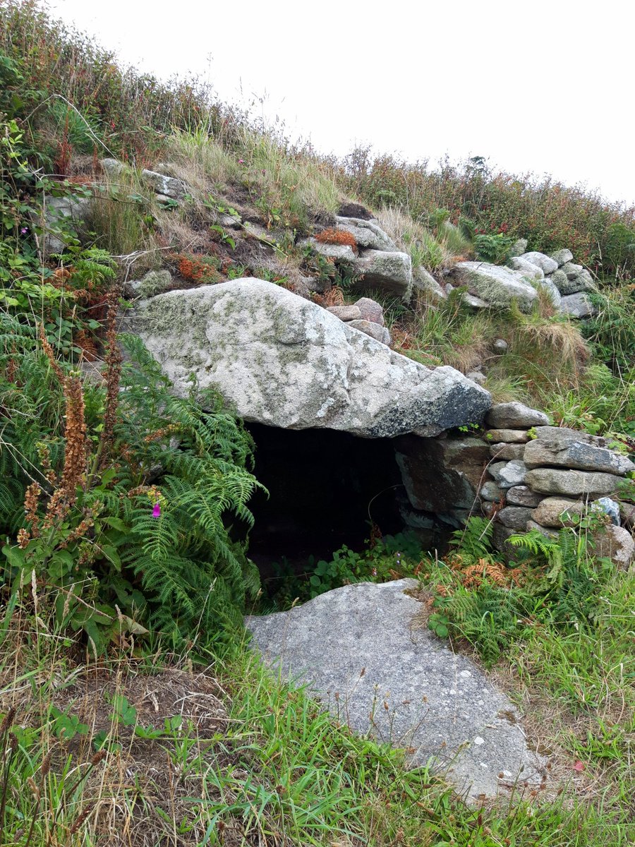 Lower Boscaswell Fogou isn't as well-preserved as Carn Euny. Sea view though. At least 17 feet of tunnel once. 2 access points left & still big enough to climb into.What was it for? As with Carn Euny, we can't be sure and I'm perfectly happy with that.  #PrehistoryOfPenwith