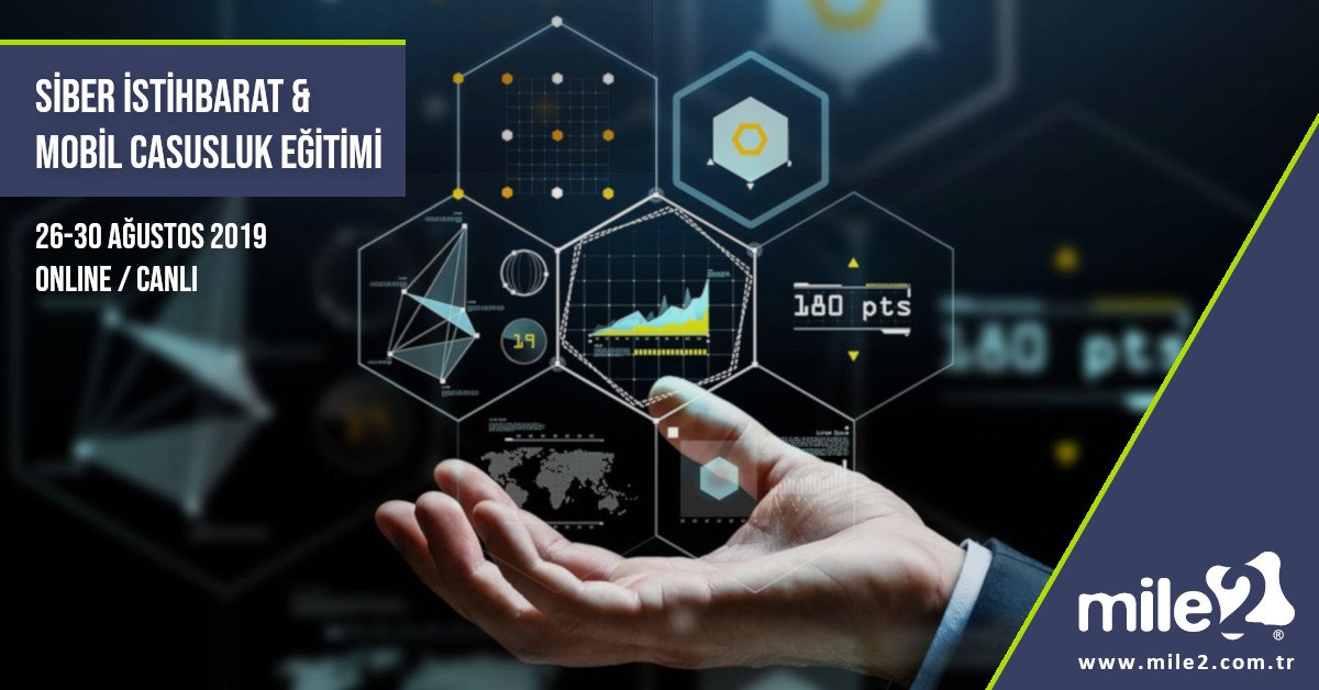 mile2turkey's tweet image. Siber İstihbarat &amp;amp; Mobil Casusluk Eğitimi yenilendi! Bu eşsiz eğitim sayesinde Siber İstihbarat, İKK ve Mobil Casusluk yöntemlerini öğrenin!
Başvuru için: mile2.com.tr/egitim-basvuru…
#siberguvenlik #istihbarat #casusluk #mile2