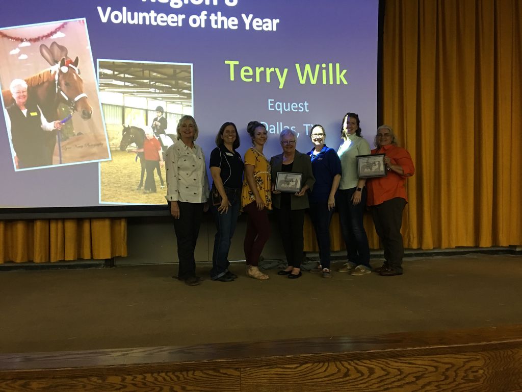 EQUEST_TX's tweet photo. Congrats to Terry Wilk, PATH Int’l Volunteer of the Year, and to Joan Cutler, PATH Int’l Professional of the Year! We are so proud to have you both at @equest! Y’all make the world a better place for our clients - thank you 🤗🤗 #horsesheal #equest #pathconference https://t.co/IY0RaPHD6I