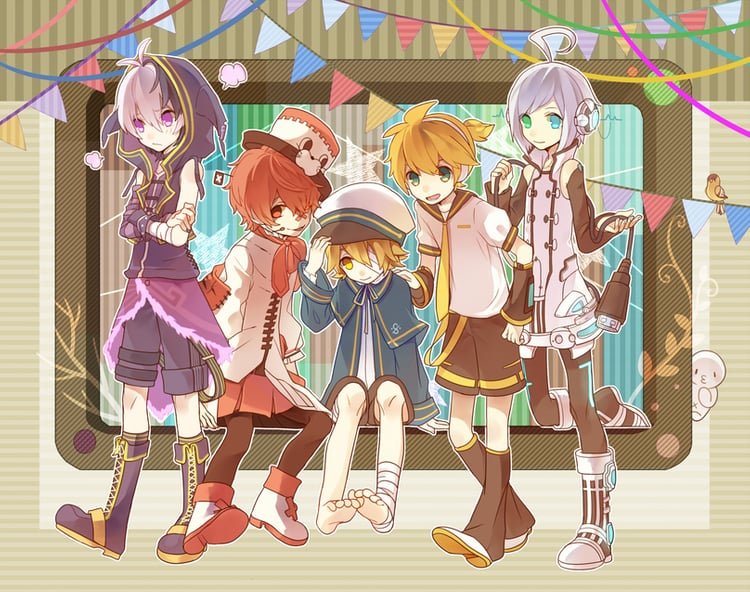 Grumpy66906943's tweet photo. Vocaloid meme squad.
#Vocaloid
#Meme Squad
#Fukase
#Piko
#Oliver
#Len
#V4 flower https://t.co/H1JpaNs4KL