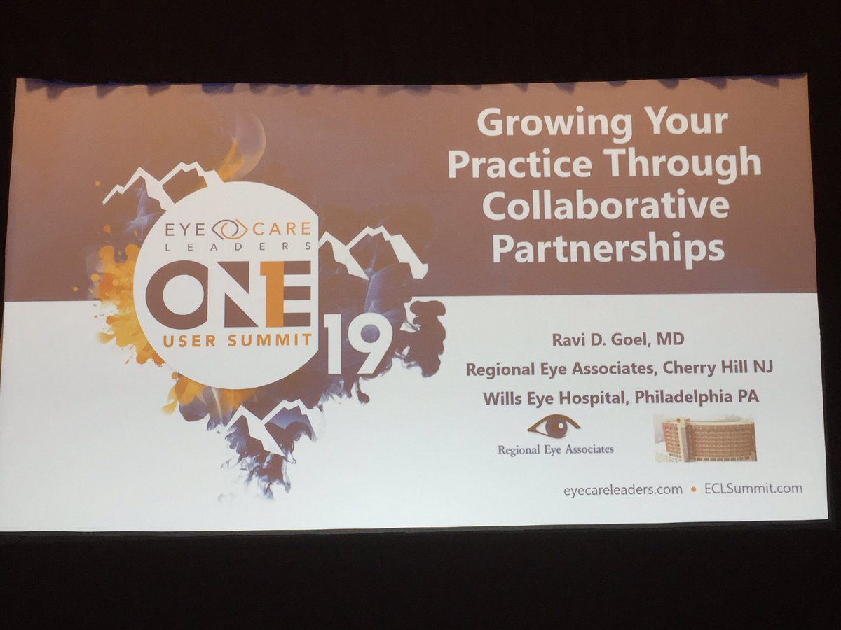 RaviGoelMD's tweet photo. Join me for talk on Growing Your Practice Through Collaborative Partnerships. 4 pm Red Rock 7. #ophthalmology #ProtectingSight #EyeCareLeaders @eyecareleaders #ECLSummit https://t.co/HUeaRZeAQK