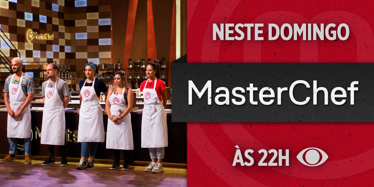Não esqueça: neste domingo, o #MasterChefBR será exibido excepcionalmente às 22H! 🚨

Quem você acha que irá se destacar nas provas e garantir uma vaga nas QUARTAS DE FINAL? 🤔