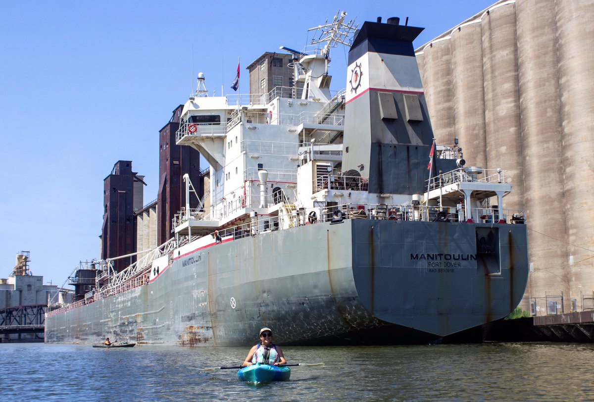 ElevatorAlley's tweet photo. The Manitoulin arrived this morning to unload at the ADM Standard grain elevator. Come rent a kayak to see it up close! #kayak #paddlebuffalo #buffaloriver #ofw #buffalo #inthebuf https://t.co/PMGOrbNsMU