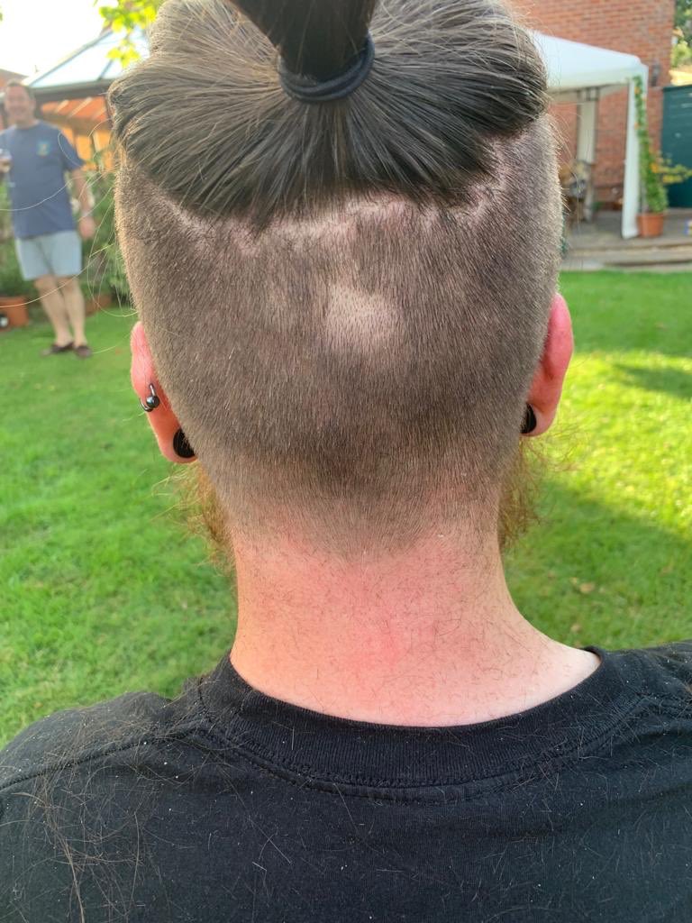 TwoVerySerious's tweet photo. DIY haircuts are all well and good until you accidentally give your boyfriend a butthole on the back of his head. https://t.co/BOZB0ecNpg
