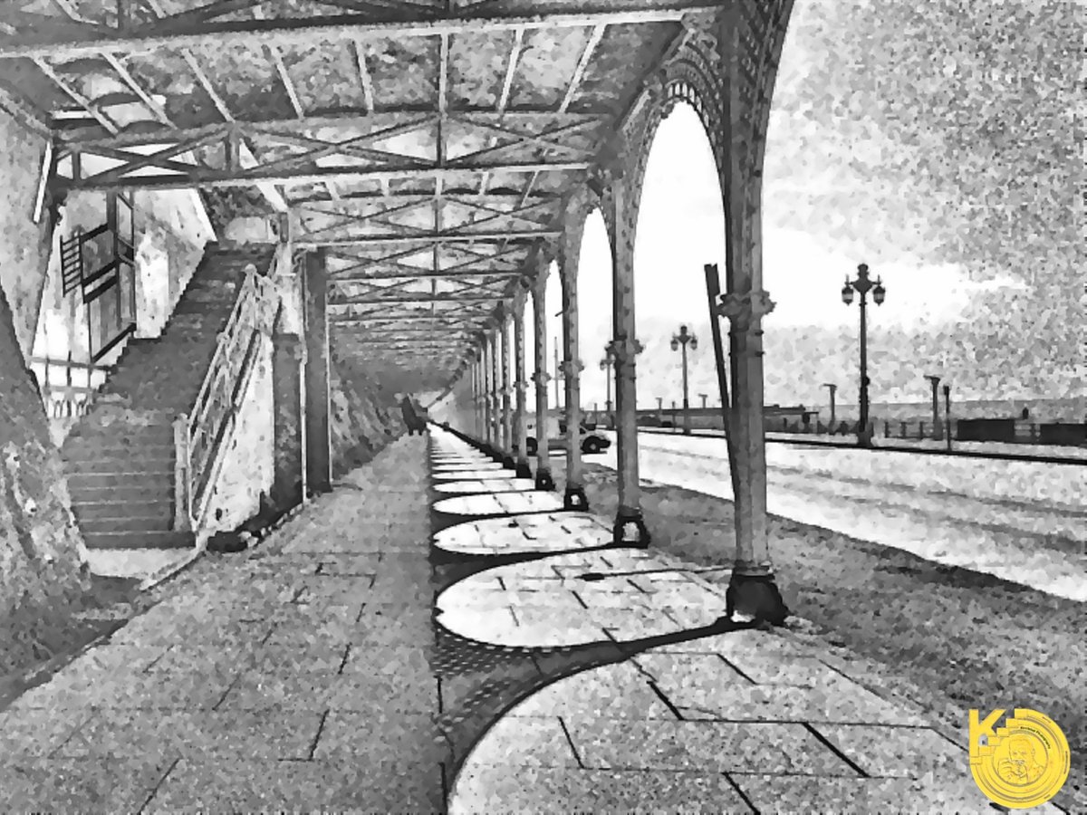 KentstepP's tweet image. Some black and white sketch type photos of 'Victorian' Brighton, Madeira Drive, West Pier. Bandstand and Fountain.
