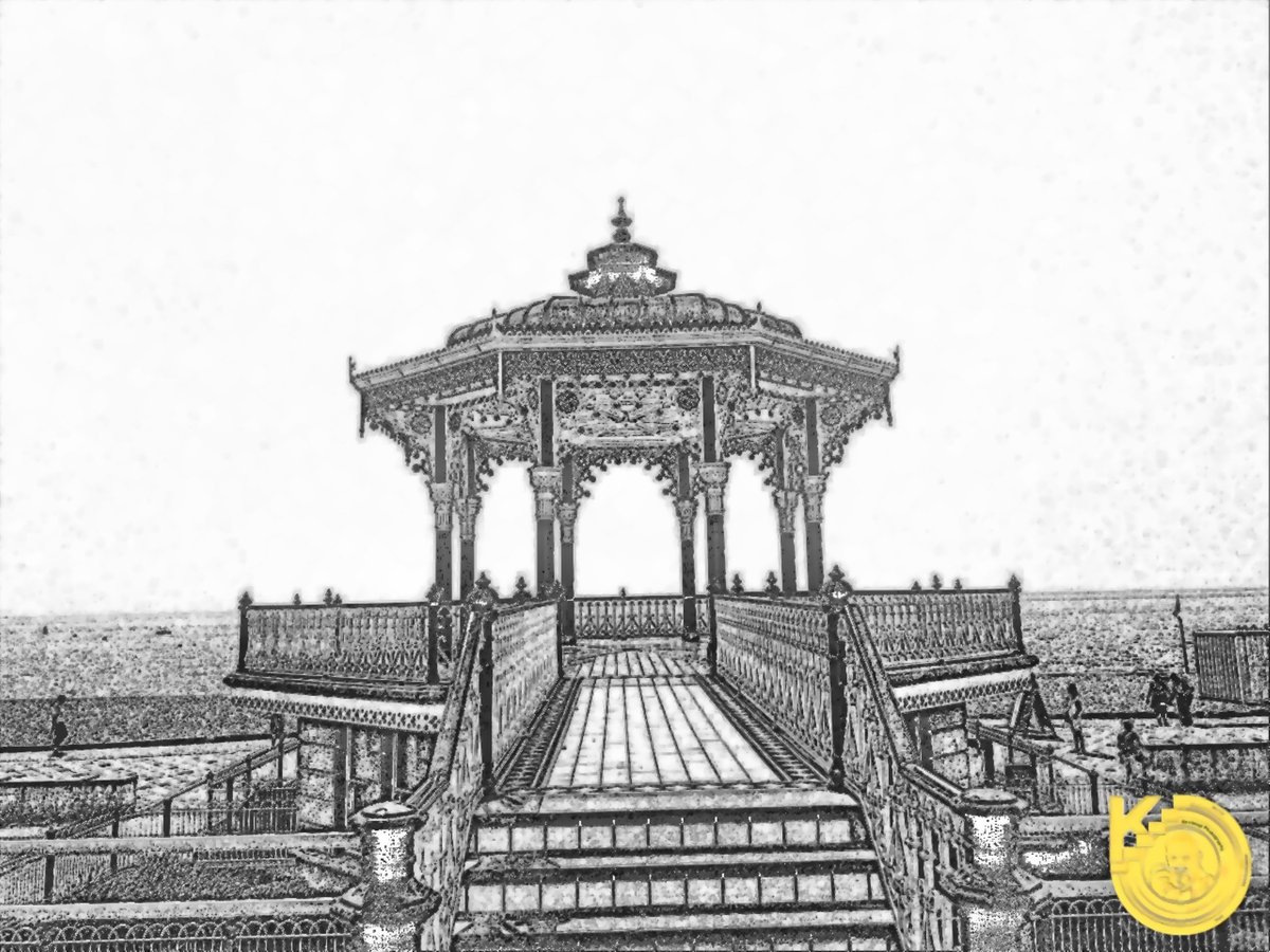 KentstepP's tweet image. Some black and white sketch type photos of 'Victorian' Brighton, Madeira Drive, West Pier. Bandstand and Fountain.