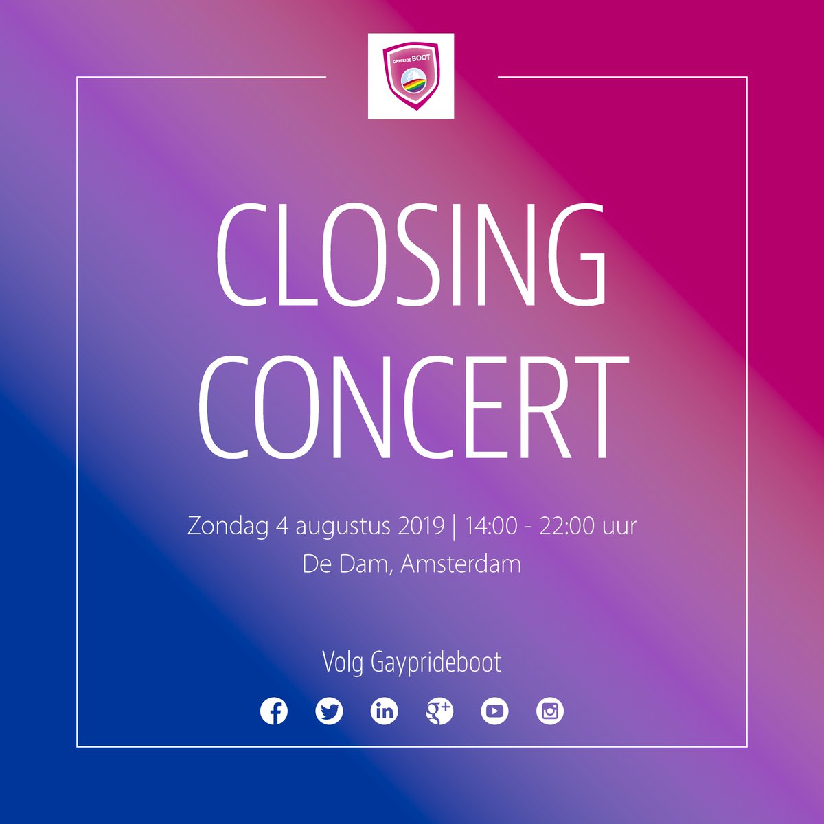 GaypridebootNL's tweet photo. We zijn nog lang niet uitgefeest! Ben jij er morgen ook bij? #closingconcert #gayprideboot #buildingtolerance #amsterdam #party #rainbow #canalparade #amsterdamgaypride #pride #amsterdampride #prideamsterdam #partytime๐ #botenparade #canalparade https://t.co/o6x0hiO1Gy
