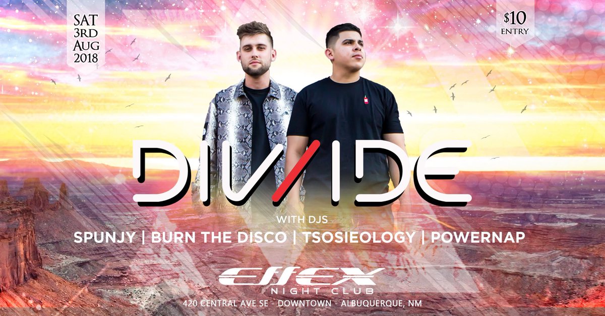 Albuquerque, tonight’s show has been moved to <a href="/EffexNightclub/">Effex Nightclub</a>. We play the main room 12-1am. Come through ➗