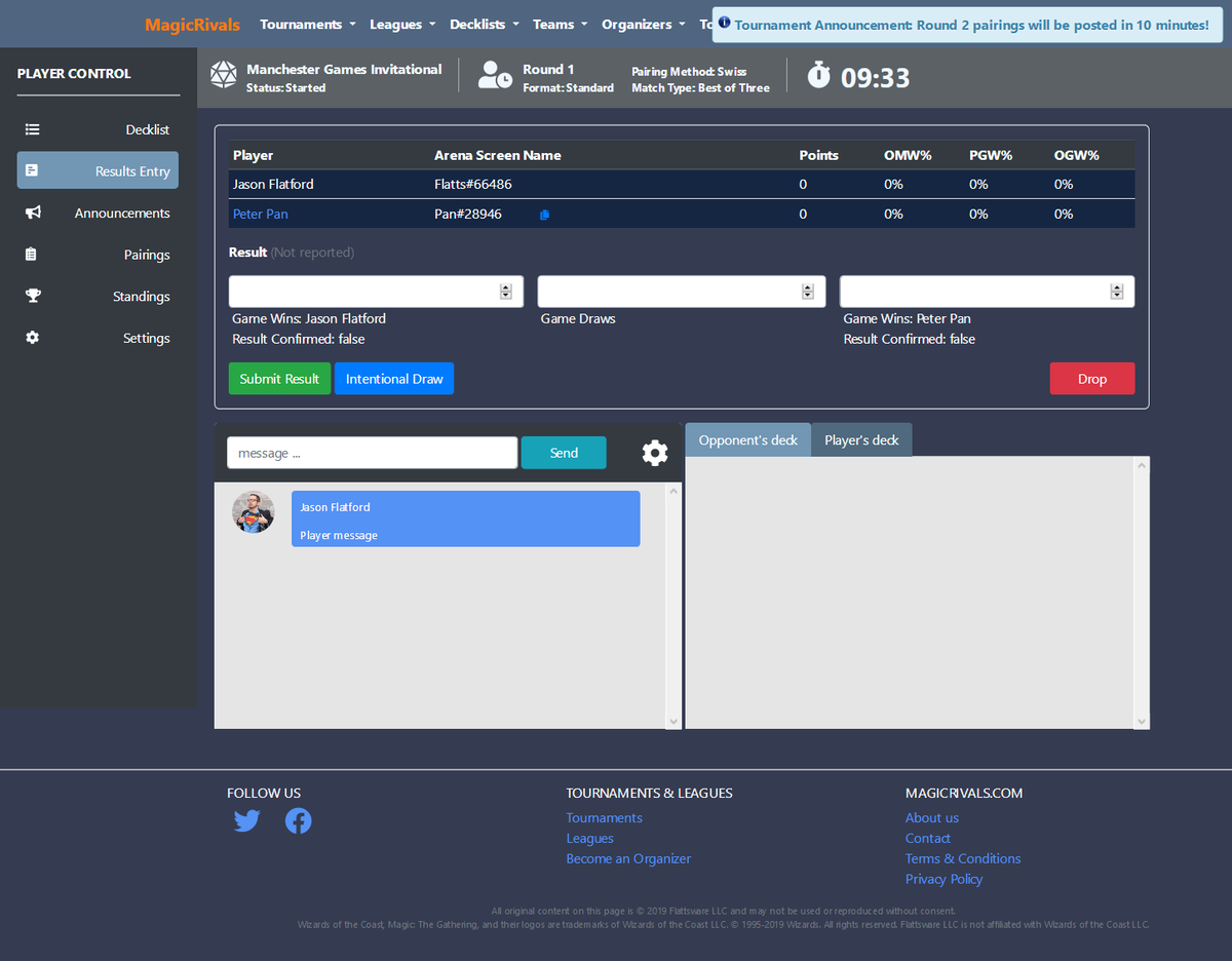flattsware's tweet photo. This morning we added notifications to the Player Control. Now, organizers can send dismissable notifications to all players. Even if a player doesn't have a browser open when the notification is sent, they will see the notification whenever they next open the Player Controller. https://t.co/MSoIVpptkR