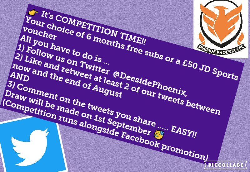 DeesidePhoenix's tweet photo. 6 months free subs or a £50 @JDSports  voucher … your choice ...
#wearedeesidephoenix #competitiontime #share #retweet https://t.co/INN7a6iICu