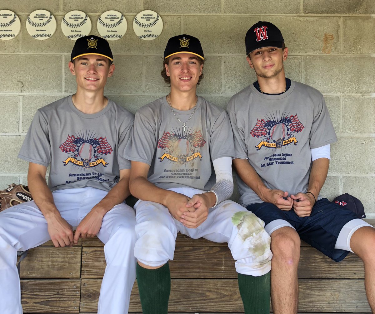 Westwood320's tweet photo. Our 2019 Mass Legion All-Stars: 

Danny Delorey ‘20, LHP/OF - Westwood HS

Jimmy Bean ‘20, SS - Westwood HS

Demitri Tsoumbanos ‘20, OF - Xaverian Bros HS https://t.co/QBBCpwQRCm