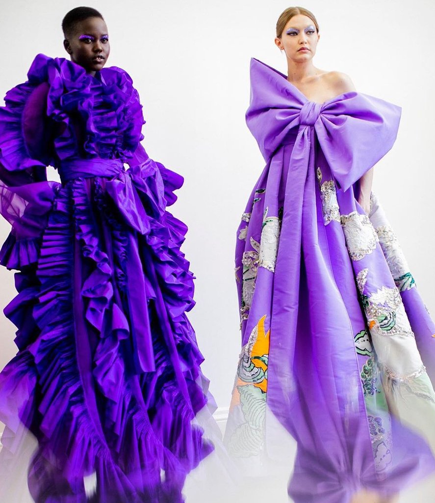 FashionWeek's tweet photo. Playful in purple. 💜 Snapped behind the scenes of @MaisonValentino Couture by Kevin Tachman. https://t.co/nJAFIopmp3