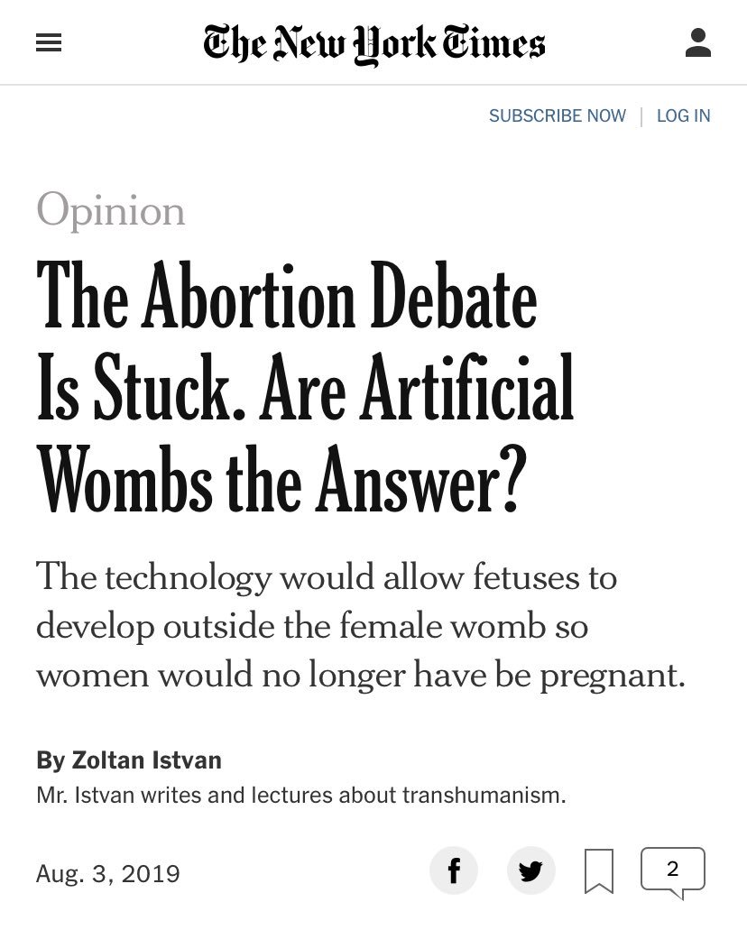 zoltan_istvan's tweet photo. I'm excited 2 share my new @nytimes OpEd on the #prolife versus #prochoice debate of the #artificialwomb. Could this change the #abortion divide forever? #Conservatives may need to step up and embrace #ectogenesis. #Liberals should let them. https://t.co/dVRXJl8Bn7 https://t.co/BhopAiykbM