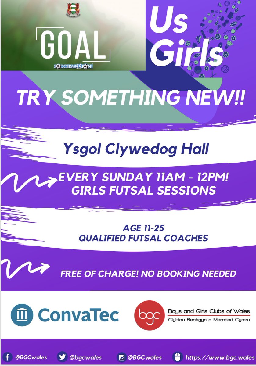 BGCNorthWales's tweet photo. Looking forward to being back in Ysgol Clywedog with @BrickfieldRFC tomorrow morning for our girls only Futsal session! 11am-12pm. #youthsport #youthworkworks https://t.co/biNTdhaFcy