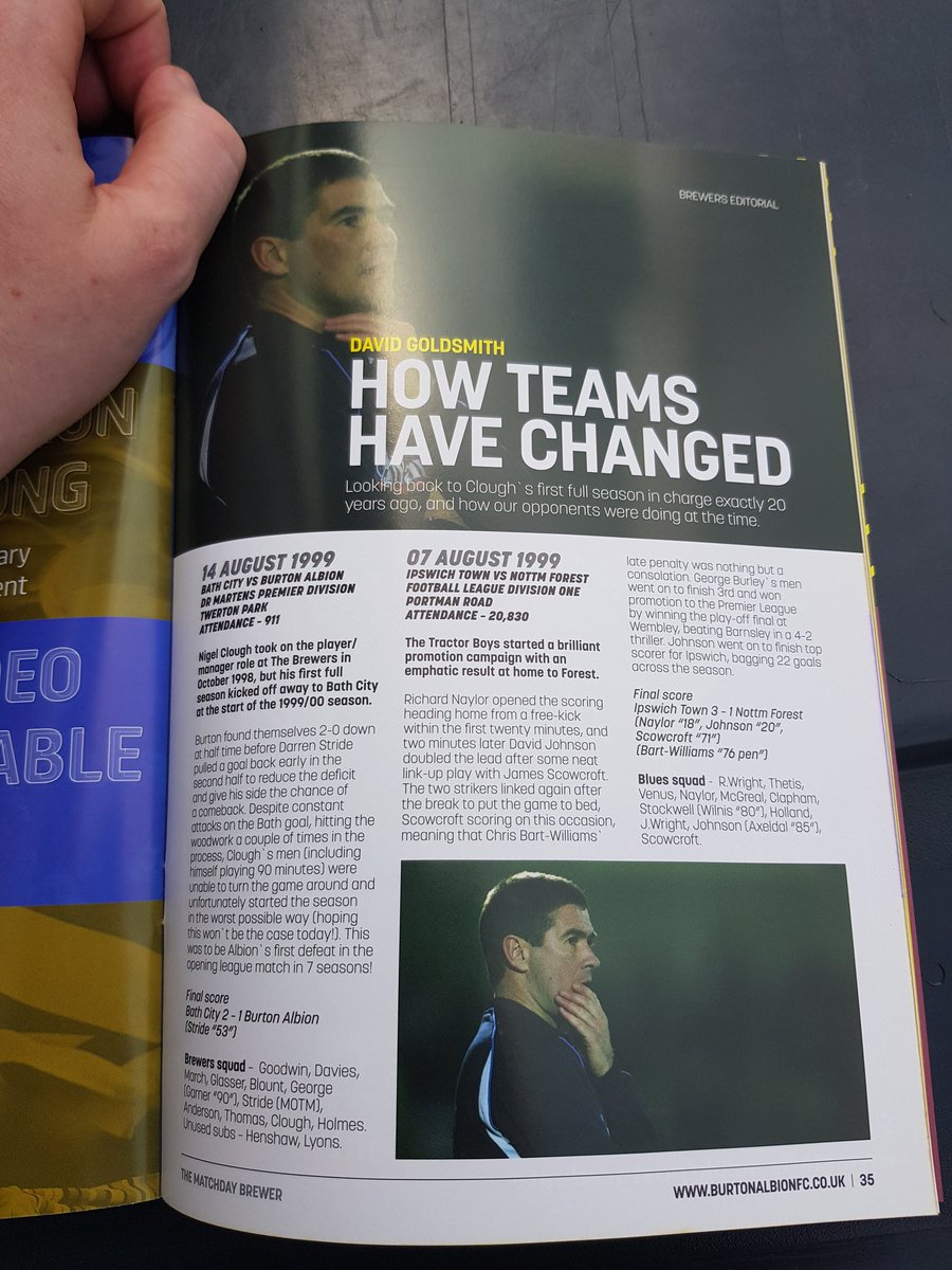 DGoldy13's tweet photo. Happy to get my first official page in the match day programme, not the result we wanted but a sign of good things to come ⚽️💛 #BurtonAlbionFC #Brewers #programme #writing https://t.co/so3QesiGiH