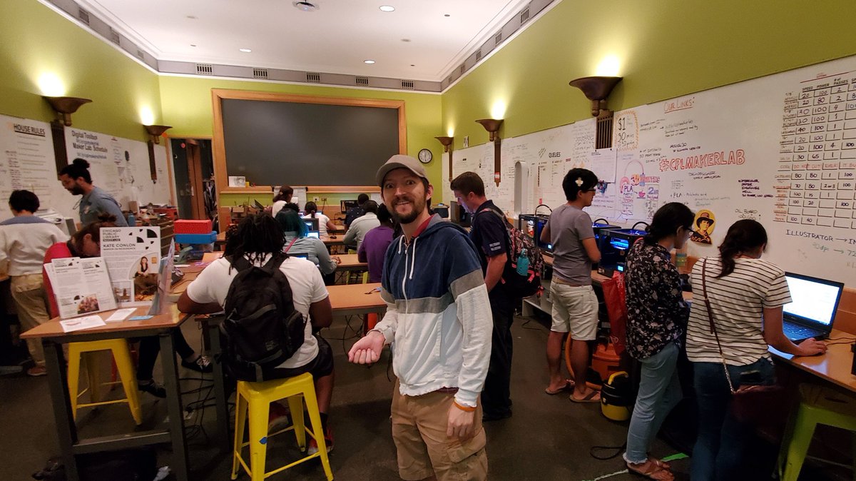 makersinchicago's tweet image. Busy Open Shop this Saturday at #cplmakerlab. Queue up for the 3D printers, laser cutters, embroidery machine and more. Open Shops: Wed 1pm-8pm and Fri/Sat 10am-1pm #makersgonnamake &quot;Oh, hi Tommy!&quot;