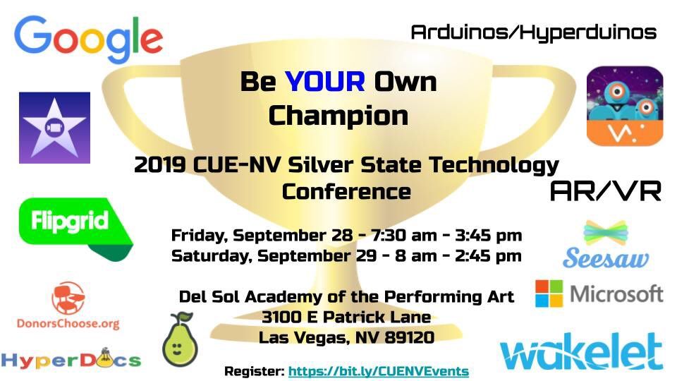 _NVSIDE's tweet photo. The #CUENV Silver State Technology Conference is coming up soon! Tons of sessions, two great keynotes, and much, much more! Register today at https://t.co/8a41Kioe0F
#WeAreCUE #cuechat #sgvcue #iacue #coachcue #capcuepln #mbcue #ebcue #nbcue #svcue #cccue #cvcue #kerncue #cueldi https://t.co/jgSiHcdFhm