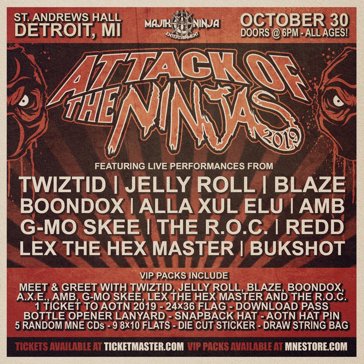 Twiztid Attack Of The Ninjas Is Going Down October 30th At Standrewshall Get Your Tickets Vip T Co 4gmntwbnmk Jellyroll615 Blazeyadead1 Turncoat Dirty Allaxulelu Axemurderboyz G Mo Skee Iamtheroc Rapperredd