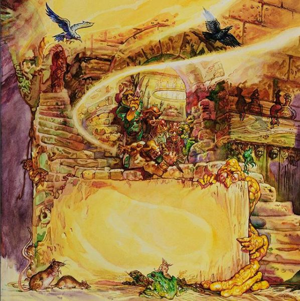 JoshKirbyArt's tweet photo. Showing you the “back” of each Discworld book cover painted by Josh, which is often covered or cropped....so many hidden gems!
#1 The Colour of Magic
.
#thecolourofmagic #rincewind #twoflower #discworld #joshkirby #joshkirbyart #sirterrypratchett 
Image ©️The Josh Kirby Estate https://t.co/Fa1pJB7Qog