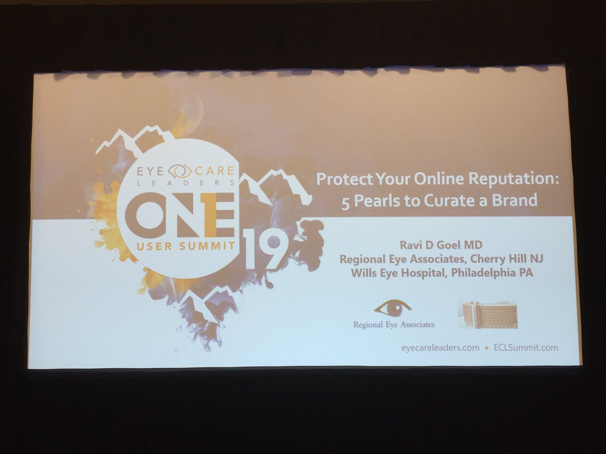 RaviGoelMD's tweet photo. Join me for a talk on Protecting Online Reputation: 5 Pearls to Build a Physician Brand. 1:15 pm Red Rock 6. @DGlaucomflecken may even do a bit! #ophthalmology #ProtectingSight #EyeCareLeaders @eyecareleaders #ECLSummit https://t.co/zqJ2FVmNFw