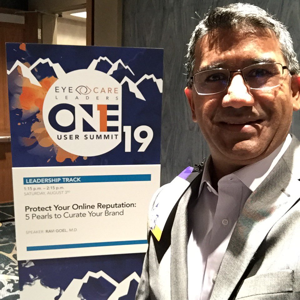 RaviGoelMD's tweet photo. Join me for a talk on Protecting Online Reputation: 5 Pearls to Build a Physician Brand. 1:15 pm Red Rock 6. @DGlaucomflecken may even do a bit! #ophthalmology #ProtectingSight #EyeCareLeaders @eyecareleaders #ECLSummit https://t.co/zqJ2FVmNFw