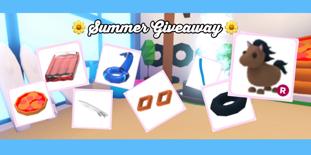 candycl0udzz's tweet photo. 🌼 Summer Giveaway 🌼
2 People will get the chance to win The New Summer Toys And a Ride able pet Horse 🐴☀️

How to enter;
• Be one of my followers
• Like &amp; Retweet 
• Comment “Summer!” 

💛ENDS In 2 Days💛
#adoptmegiveaways #adoptmetrades #adoptmepets https://t.co/vDoHhGzk1S
