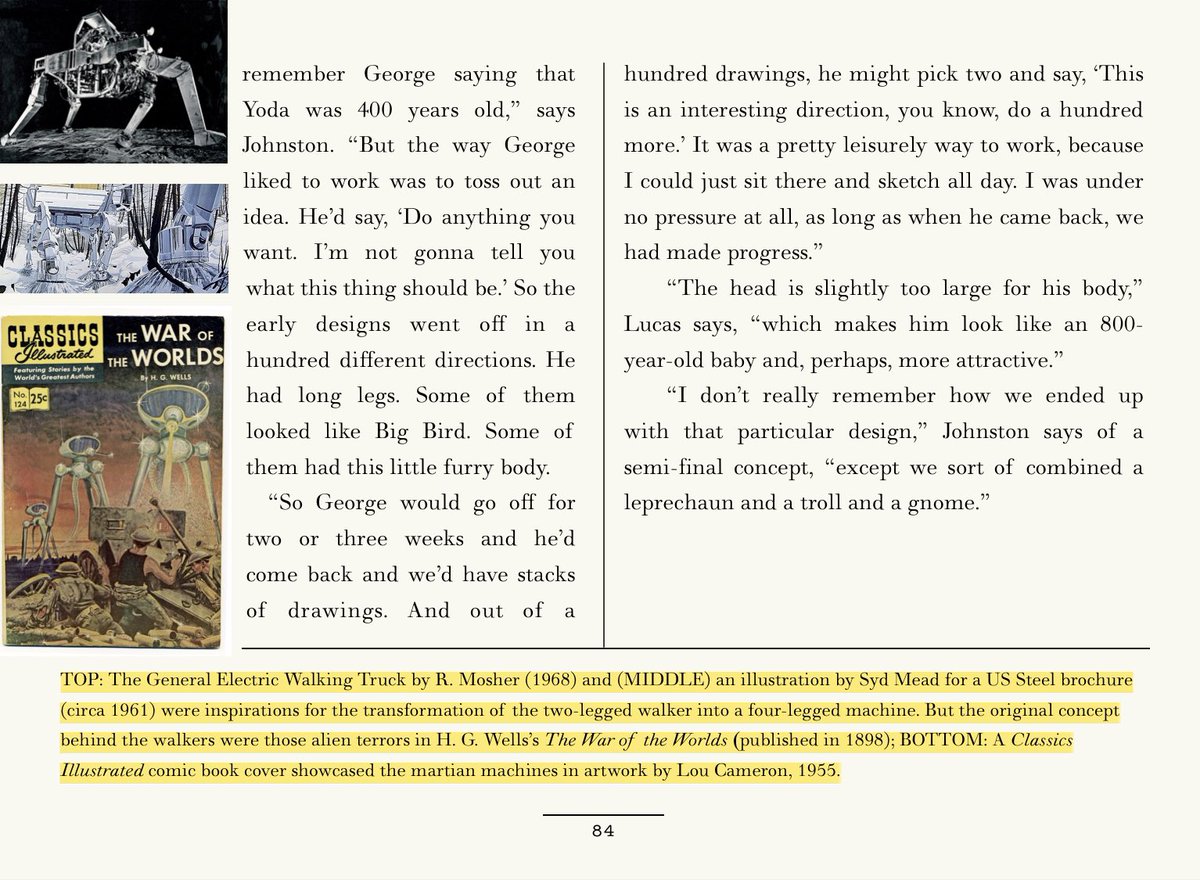 2. Johnston’s two-legged tank evolved into a four-legged one, inspired by a 1968 Syd Mead illustration of a walking truck, General Electric’s 1968 walking truck prototype and the alien invaders of H.G. Wells’s classic sci-fi novel War of the Worlds #StarWars