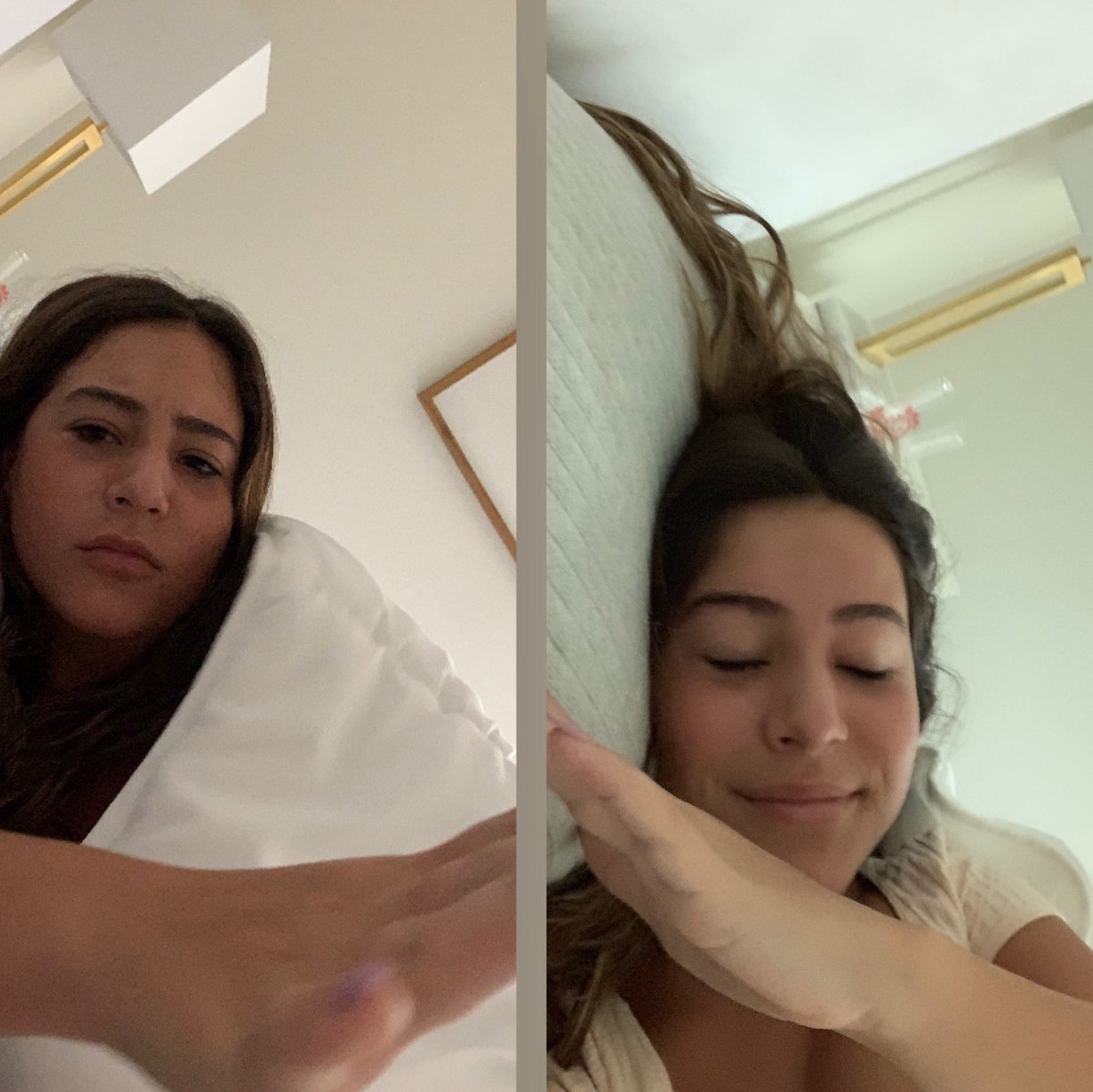 RachelEGonzo's tweet photo. how i should’ve looked when gabriela woke me up vs how i did @gonzalezgabbiee https://t.co/dP4ni0EPkb