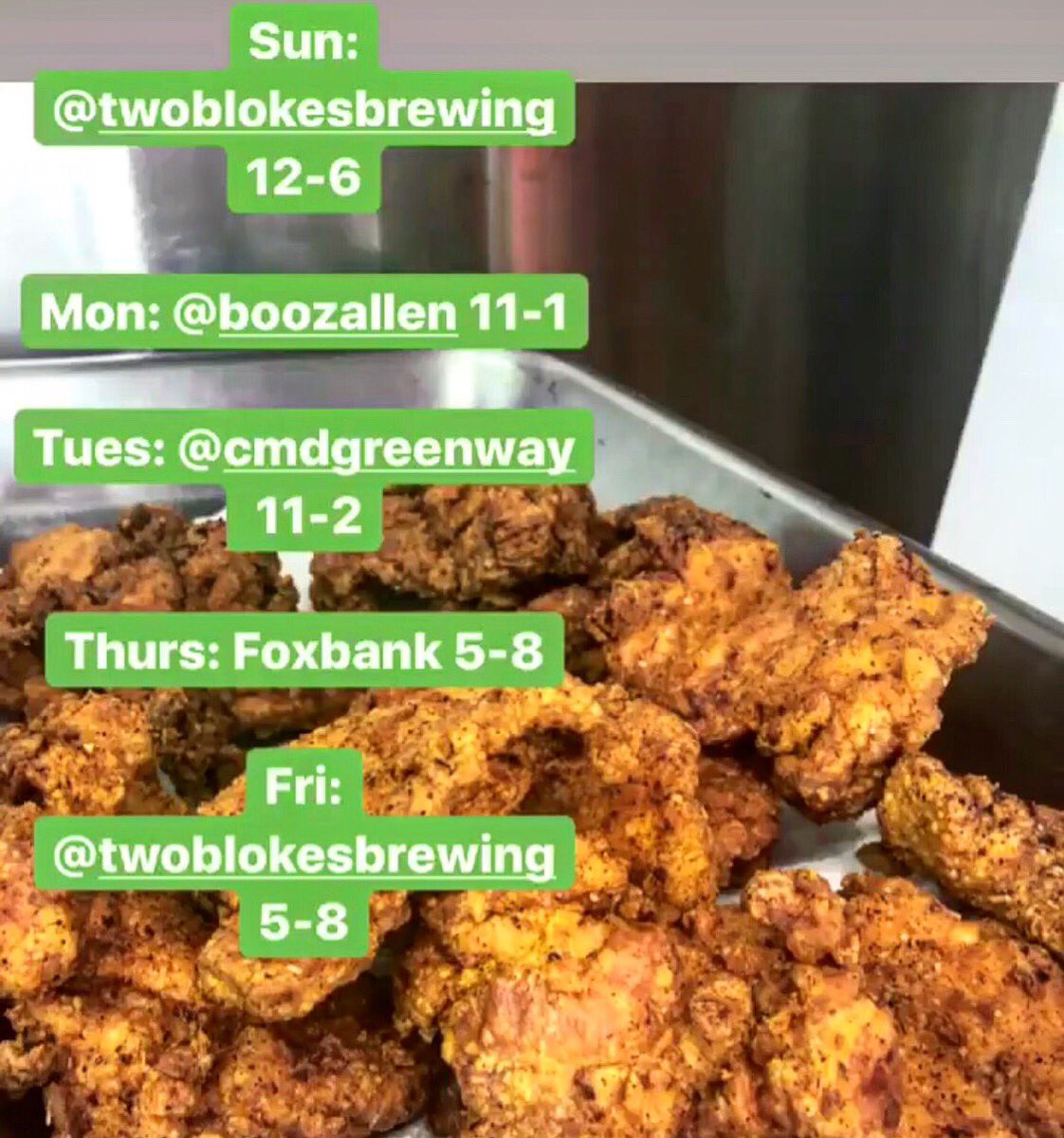 flightchs's tweet photo. Busy week! Come eat some chicken! 😋 #flightchs #firstclassfriedchicken #chsfoodtrucks https://t.co/oJRtEeG6wZ