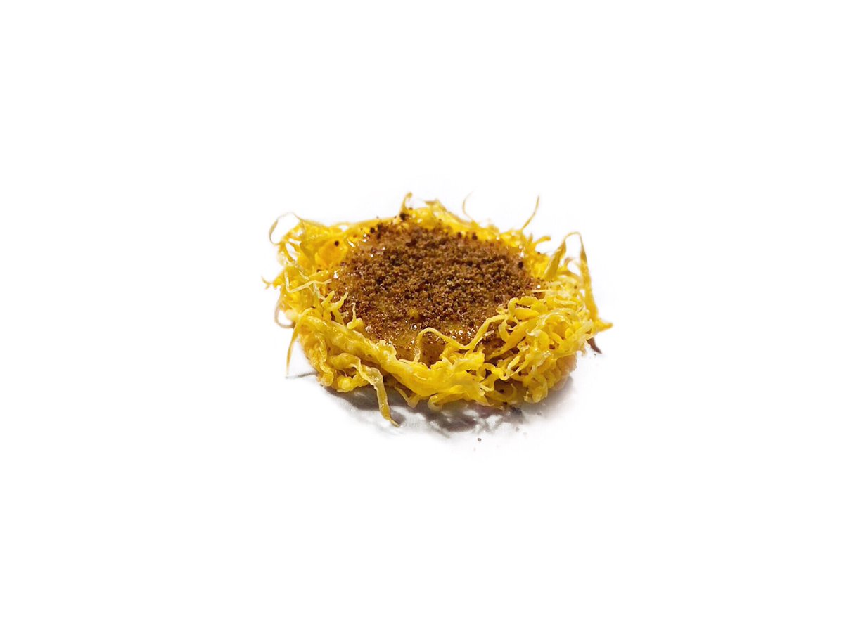 Último servicio de la temporada, con las ganas y la ilusión intactas.
¿Alguien es capaz de decirnos cuantos platos diferentes hemos cocinado en estos 11 meses? 😵

✔️Tartaleta de huevo hilado deshidratado, yema curada en soja y bottarga.

#SentirJaén