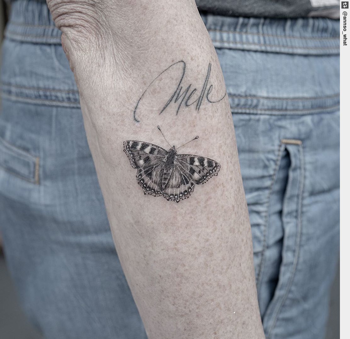 Delicate butterfly  single needle tattoo