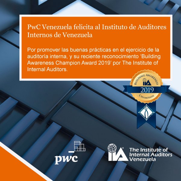 PwC_Venezuela's tweet photo. Felicitamos a @IIAVzla por su distinguida labor promoviendo las buenas prácticas de la Auditoría Interna, y su reciente reconocimiento por parte de @TheIIA
¡Felicidades!
#IIA #IIAV #AuditoríaInterna #InternAudit #03Ago #3Ago https://t.co/dBdIlzUeMG