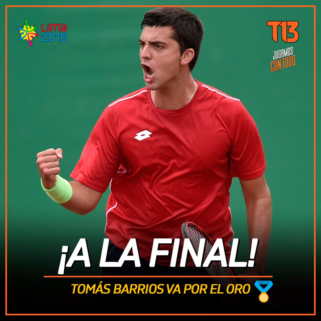 T13's tweet image. 🥇 ¡TOMÁS BARRIOS VA POR EL ORO!

El chileno derrotó a su par argentino Guido Andreozzi por 7-5, 4-6 y 6-2, dándole la oportunidad de pelear por el primer lugar en single en #Lima2019.

Con este triunfo, además, logró su clasificación a los Juegos Olímpicos de #Tokyo2020.