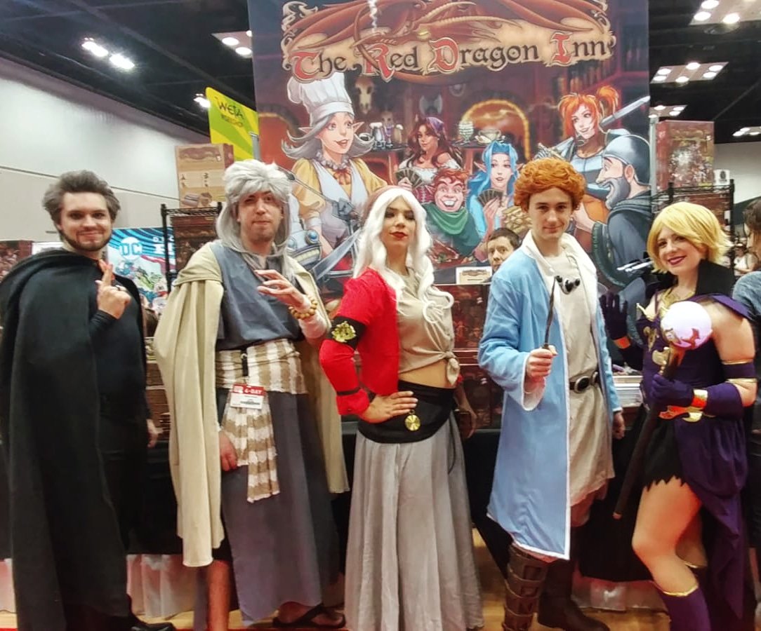CskimCosplay's tweet photo. Red Dragon Inn group today at Gen Con!

@SlugFestGames #reddragoninn #GenCon #Gencon2019 #boardgames #cosplay https://t.co/0hNfw7hf3x